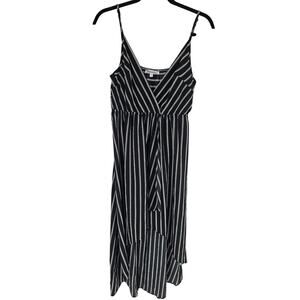 Stittetto's Women's Black-White Striped V-Neck Sleeveless Midi Wrap Dress Size L